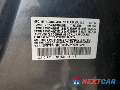 Zdjęcie 13 z 13 samochodu: 2012 HONDA PILOT TOURING VIN:5FNYF4H98CB034592 - miniatura