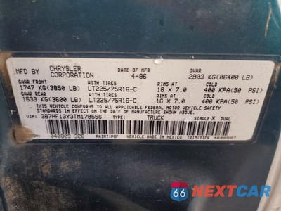 Zdjęcie 12 z 12 samochodu: 1996 DODGE RAM 1500 VIN:3B7HF13Y3TM170556 - miniatura