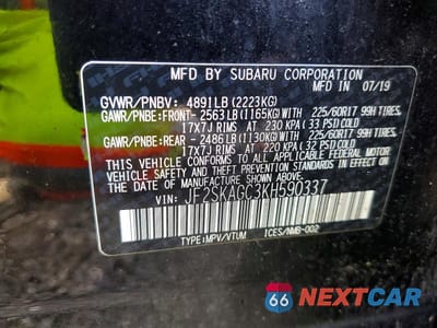 Zdjęcie 14 z 14 samochodu: 2019 SUBARU FORESTER PREMIUM VIN:JF2SKAGC3KH590337 - miniatura