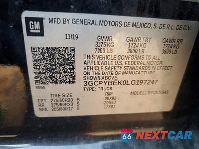 Zdjęcie 12 z 12 samochodu: 2020 CHEV SILVERADO VIN:3GCPYBEK0LG197247 - miniatura