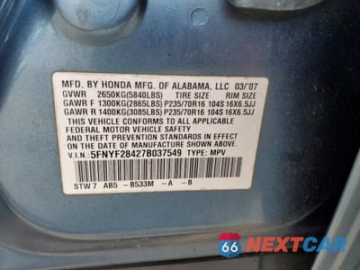 Zdjęcie 13 z 14 samochodu: 2007 HONDA PILOT EX VIN:5FNYF28427B037549 - miniatura