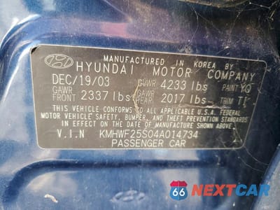 Zdjęcie 12 z 12 samochodu: 2004 HYUNDAI SONATA BASE VIN:KMHWF25S04A014734 - miniatura