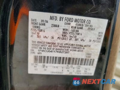 Zdjęcie 14 z 14 samochodu: 2007 FORD ESCAPE LIMITED VIN:1FMCU04117KB27287 - miniatura