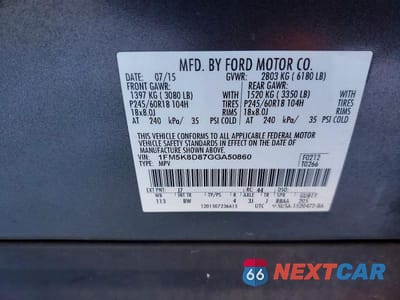 Zdjęcie 13 z 13 samochodu: 2016 FORD EXPLORER XLT VIN:1FM5K8D87GGA50860 - miniatura