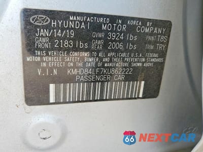 Zdjęcie 13 z 13 samochodu: 2019 HYUNDAI ELANTRA VALUE EDITION VIN:KMHD84LF7KU862222 - miniatura