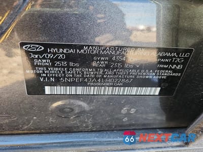 Zdjęcie 12 z 12 samochodu: 2020 HYUNDAI SONATA SEL VIN:5NPEF4JA4LH022867 - miniatura