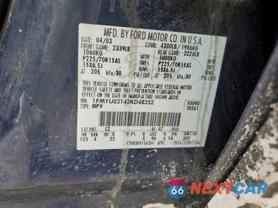 Zdjęcie 13 z 14 samochodu: 2003 FORD ESCAPE XLT VIN:1FMYU03143KD48352 - miniatura
