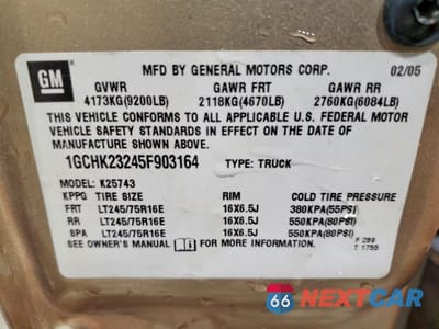 Zdjęcie 12 z 12 samochodu: 2005 CHEVROLET SILVERADO K2500 HEAVY DUTY VIN:1GCHK23245F903164 - miniatura