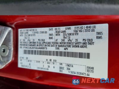 Zdjęcie 13 z 13 samochodu: 2016 FORD ESCAPE TITANIUM VIN:1FMCU9J91GUA95573 - miniatura
