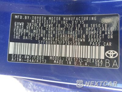 Zdjęcie 12 z 12 samochodu: 2015 TOYOTA COROLLA S PLUS VIN:5YFBURHE1FP265588 - miniatura