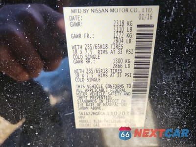 Zdjęcie 14 z 14 samochodu: 2016 NISSAN MURANO S VIN:5N1AZ2MG6GN110203 - miniatura
