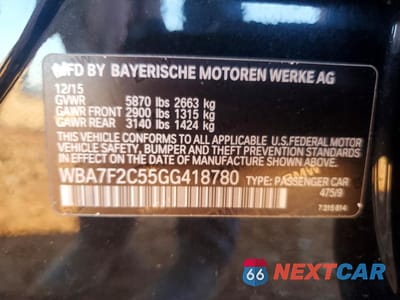 Zdjęcie 12 z 12 samochodu: 2016 BMW 750 XI VIN:WBA7F2C55GG418780 - miniatura