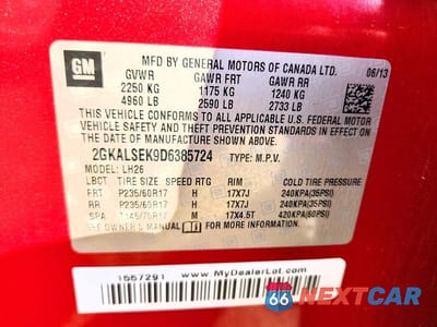 Zdjęcie 13 z 13 samochodu: 2013 GMC TERRAIN SLE VIN:2GKALSEK9D6385724 - miniatura