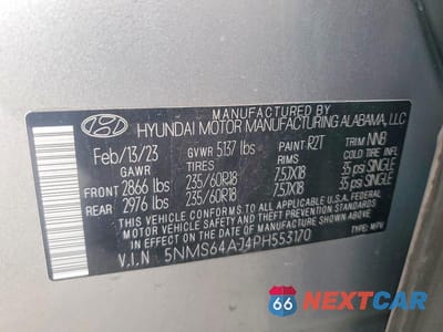 Zdjęcie 13 z 13 samochodu: 2023 HYUNDAI SANTA FE XRT VIN:5NMS64AJ4PH553170 - miniatura