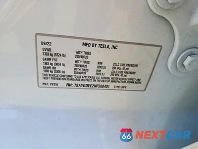 Zdjęcie 12 z 12 samochodu: 2022 TESLA MODEL Y VIN:7SAYGDEE2NF560401 - miniatura