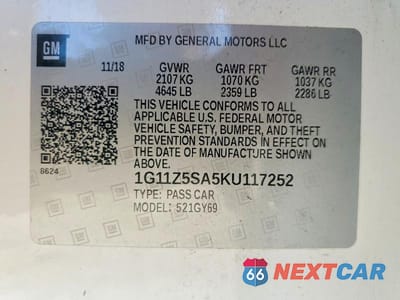 Zdjęcie 13 z 13 samochodu: 2019 CHEVROLET IMPALA LT VIN:1G11Z5SA5KU117252 - miniatura