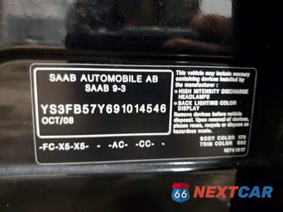 Zdjęcie 14 z 15 samochodu: 2009 SAAB 9-3 2.0T VIN:YS3FB57Y691014546 - miniatura