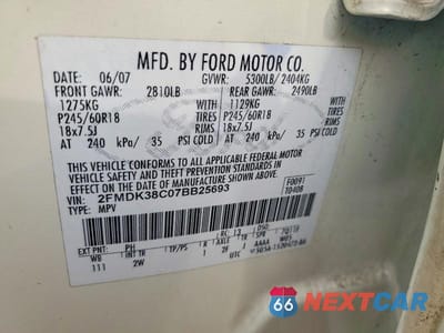 Zdjęcie 13 z 13 samochodu: 2007 FORD EDGE SEL VIN:2FMDK38C07BB25693 - miniatura