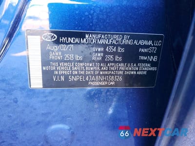 Zdjęcie 13 z 13 samochodu: 2022 HYUNDAI SONATA SEL VIN:5NPEL4JA8NH138326 - miniatura