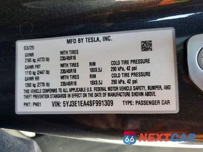 Zdjęcie 13 z 13 samochodu: 2025 TESLA MODEL 3 VIN:5YJ3E1EA4SF991309 - miniatura