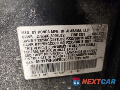 Zdjęcie 13 z 13 samochodu: 2015 HONDA PILOT TOURING VIN:5FNYF4H99FB026859 - miniatura