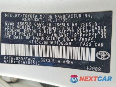 Zdjęcie 12 z 12 samochodu: 2006 TOYOTA AVALON XL VIN:4T1BK36B16U100599 - miniatura