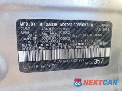 Zdjęcie 13 z 13 samochodu: 2018 MITSUBISHI OUTLANDER SPORT ES VIN:JA4AP3AU0JU024953 - miniatura