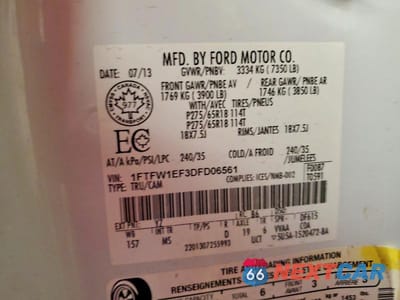 Zdjęcie 12 z 12 samochodu: 2013 FORD F150 SUPERCREW VIN:1FTFW1EF3DFD06561 - miniatura