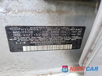 Zdjęcie 12 z 12 samochodu: 2008 HYUNDAI ELANTRA GLS VIN:KMHDU46D88U449790 - miniatura