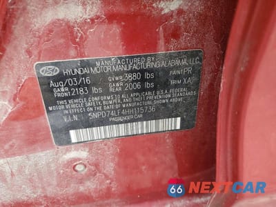 Zdjęcie 13 z 13 samochodu: 2017 HYUNDAI ELANTRA SE VIN:5NPD74LF4HH115736 - miniatura
