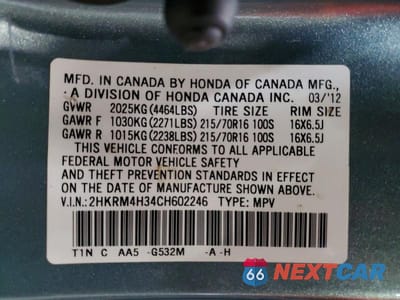 Zdjęcie 13 z 13 samochodu: 2012 HONDA CR-V LX VIN:2HKRM4H34CH602246 - miniatura