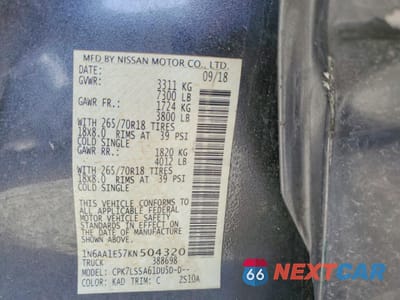 Zdjęcie 12 z 13 samochodu: 2019 NISSAN TITAN SV VIN:1N6AA1E57KN504320 - miniatura