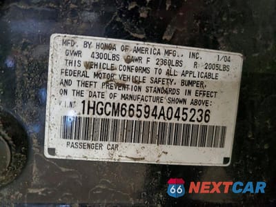 Zdjęcie 12 z 12 samochodu: 2004 HONDA ACCORD EX VIN:1HGCM66594A045236 - miniatura