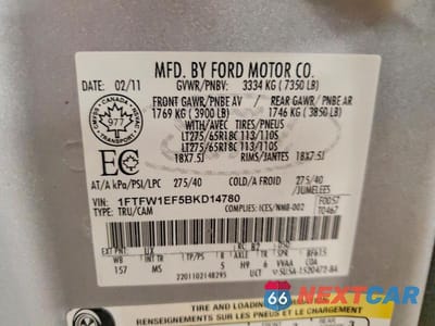 Zdjęcie 12 z 12 samochodu: 2011 FORD F150 SUPERCREW VIN:1FTFW1EF5BKD14780 - miniatura