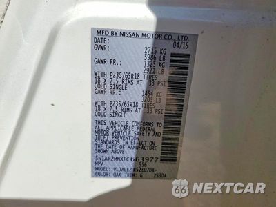 Zdjęcie 13 z 13 samochodu: 2015 NISSAN PATHFINDER S VIN:5N1AR2MNXFC663977 - miniatura