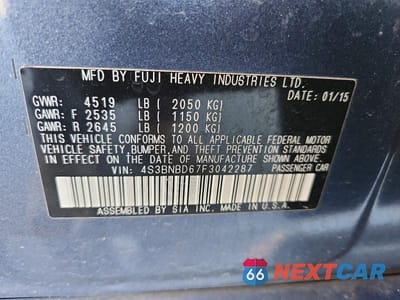 Zdjęcie 12 z 12 samochodu: 2015 SUBARU LEGACY 2.5I PREMIUM VIN:4S3BNBD67F3042287 - miniatura