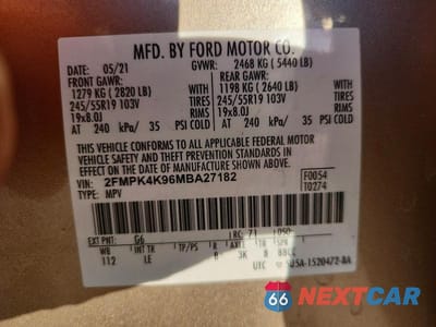 Zdjęcie 12 z 12 samochodu: 2021 FORD EDGE TITANIUM VIN:2FMPK4K96MBA27182 - miniatura