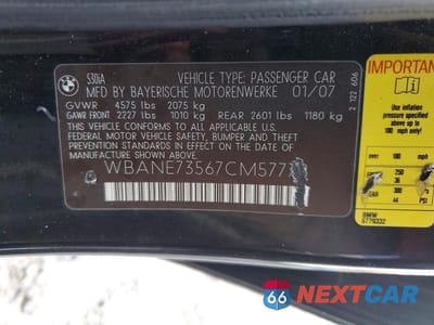 Zdjęcie 12 z 12 samochodu: 2007 BMW 530 I VIN:WBANE73567CM57778 - miniatura