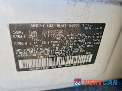 Zdjęcie 12 z 12 samochodu: 2017 SUBARU OUTBACK 2.5I PREMIUM VIN:4S4BSAFC5H3272527 - miniatura