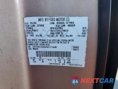 Zdjęcie 12 z 12 samochodu: 2004 FORD F150 VIN:1FTVX12584NC11648 - miniatura