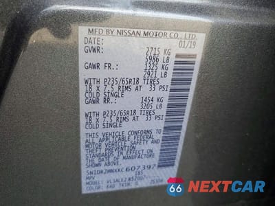 Zdjęcie 13 z 13 samochodu: 2019 NISSAN PATHFINDER S VIN:5N1DR2MNXKC607397 - miniatura