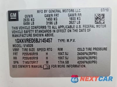 Zdjęcie 13 z 13 samochodu: 2011 GMC ACADIA SLT-1 VIN:1GKKVRED6BJ145457 - miniatura