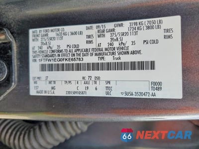Zdjęcie 13 z 13 samochodu: 2015 FORD F150 SUPERCREW VIN:1FTFW1EG0FKE65783 - miniatura