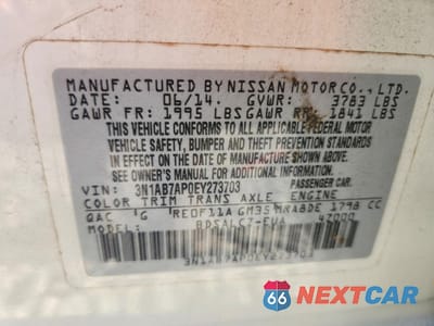 Zdjęcie 12 z 12 samochodu: 2014 NISSAN SENTRA S VIN:3N1AB7AP0EY273703 - miniatura