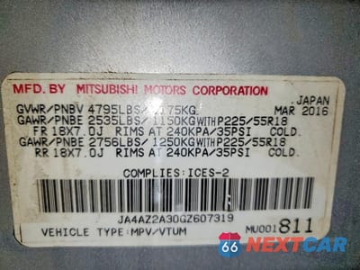 Zdjęcie 13 z 13 samochodu: 2016 MITSUBISHI OUTLANDER ES VIN:JA4AZ2A30GZ607319 - miniatura