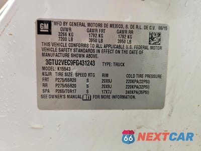 Zdjęcie 12 z 12 samochodu: 2015 GMC SIERRA K1500 SLT VIN:3GTU2VEC9FG431243 - miniatura
