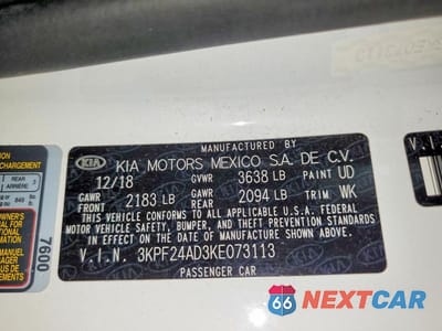 Zdjęcie 12 z 12 samochodu: 2019 KIA FORTE FE VIN:3KPF24AD3KE073113 - miniatura