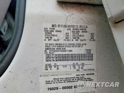 Zdjęcie 12 z 12 samochodu: 2003 FORD F250 SUPER DUTY VIN:1FTNW21F03EB11383 - miniatura