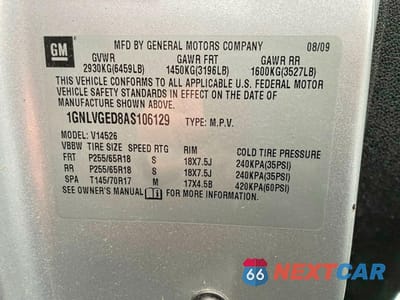 Zdjęcie 10 z 12 samochodu: 2010 CHEVROLET TRAVERSE LT VIN:1GNLVGED8AS106129 - miniatura