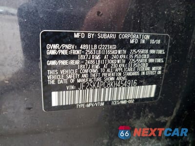 Zdjęcie 13 z 13 samochodu: 2019 SUBARU FORESTER SPORT VIN:JF2SKAPC8KH454916 - miniatura